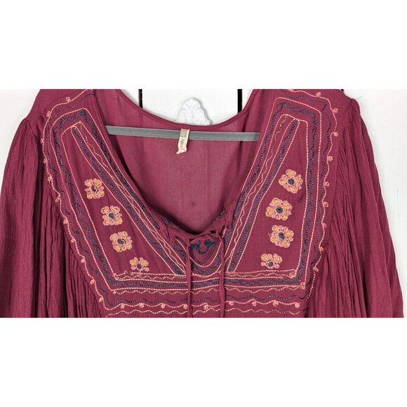 Embroidered floral gauzy bib bell sleeve caftan top - Picture 3 of 6